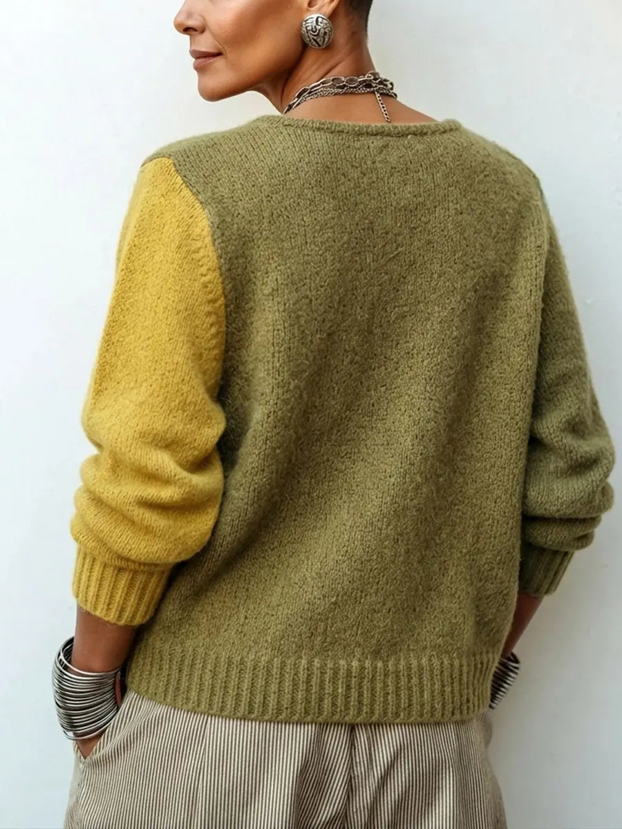 Women's Color-Block Knit Sweater with Asymmetrical Buttons – Pearl & Palm